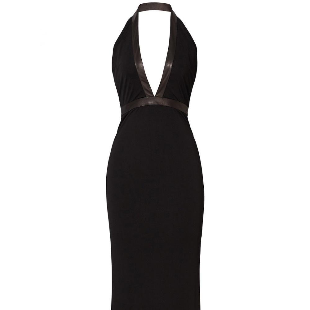 Haute Hippie Black Leather Trim Gisela Dress Gown
